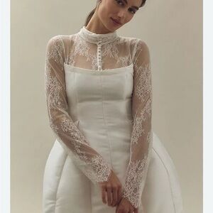 BHLDN Bridal White Long Sleeve Mini Dress with Bishop Sleeves NWT